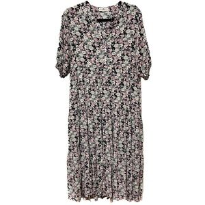 Natural Life Floral Boho Midi Tiered Dress Prairie Cottagecore Rayon Sz Med